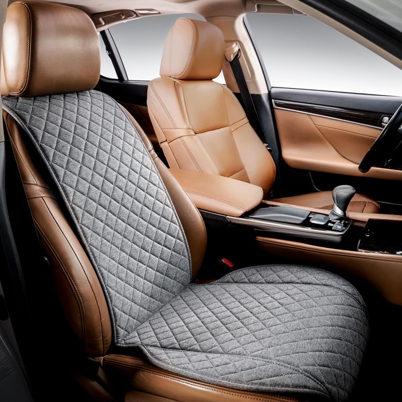 IVICY Linen Car Seat Cover for Cars - Non-Slip Soft & Breathable - Front Car Seat Protector Covers Universal Fits Most Automotive  Vans  SUVs  Trucks - 1 Unit - Gray - Image 1